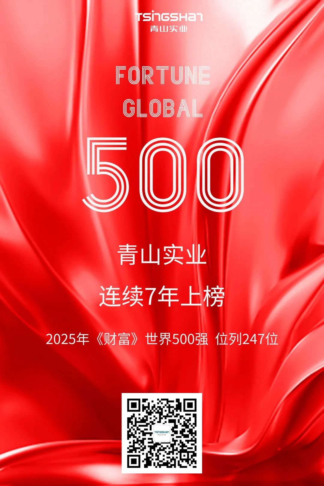 连续七年！青山再次荣登世界500强，，，，，，，位列247位